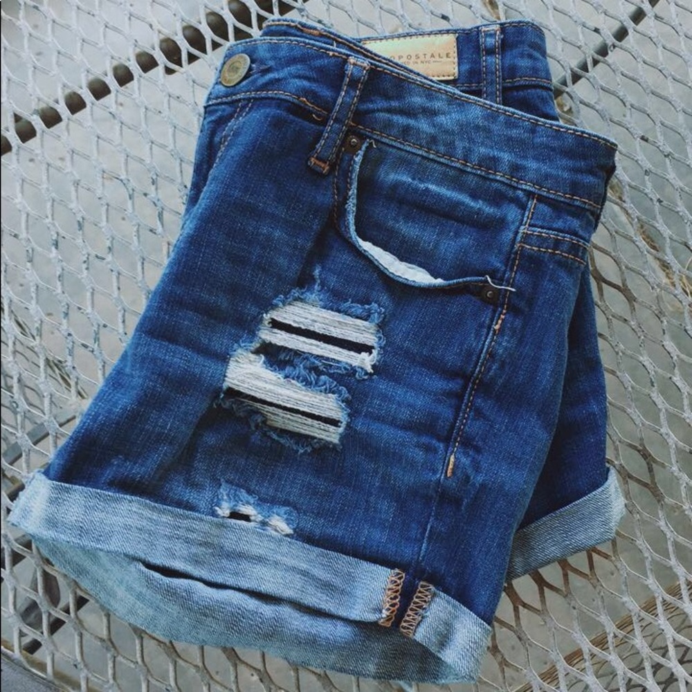 Aeropostale distressed pair of denim midi shorts